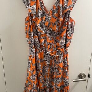 LOFT orange floral ruffle dress